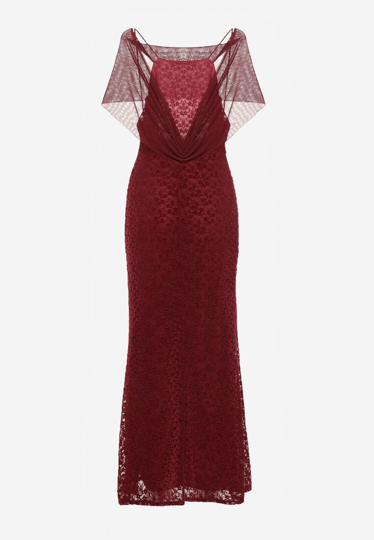 Bordowa Asymetryczna Sukienka z Falbaną Nawedina