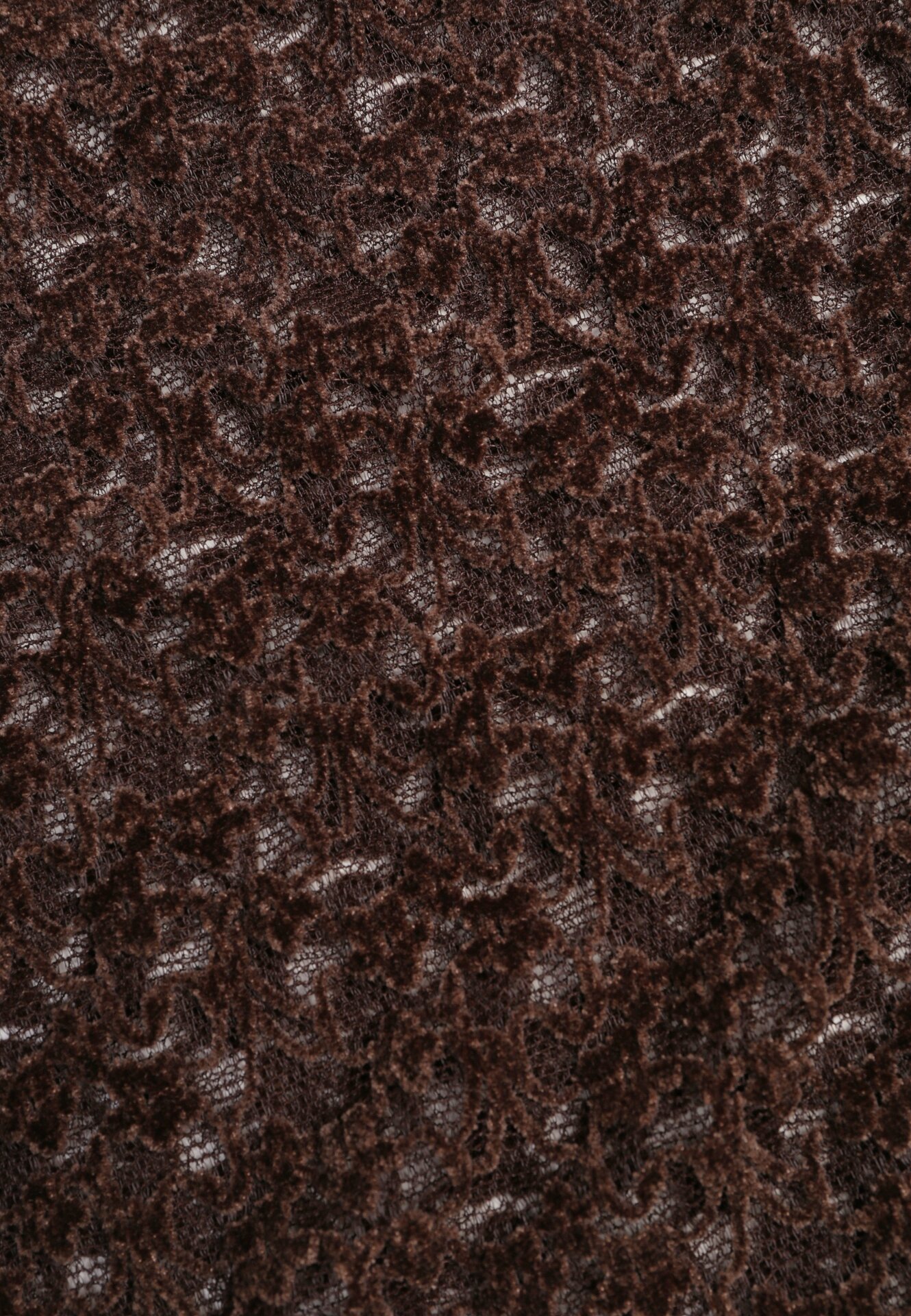 Brązowa Koronkowa Bluzka z Długim Rękawem i Asymetrycznym Dekoltem Liwedara