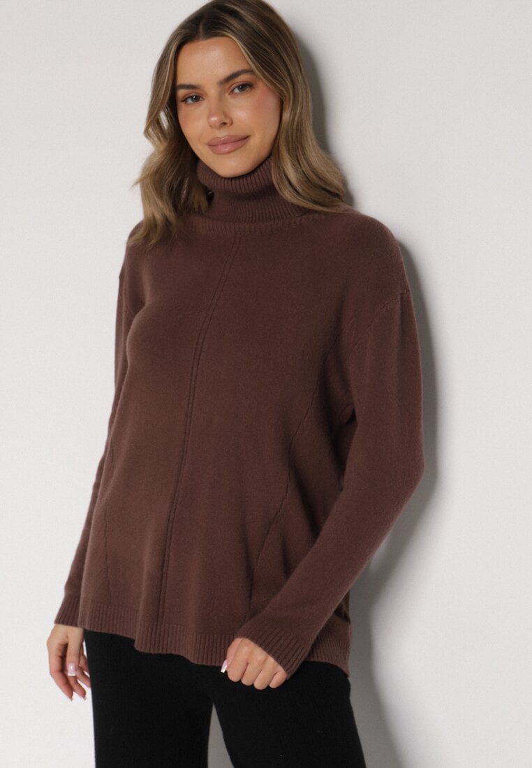 Brązowy Sweter z Golfem i Dodatkiem Kaszmiru Rorizia