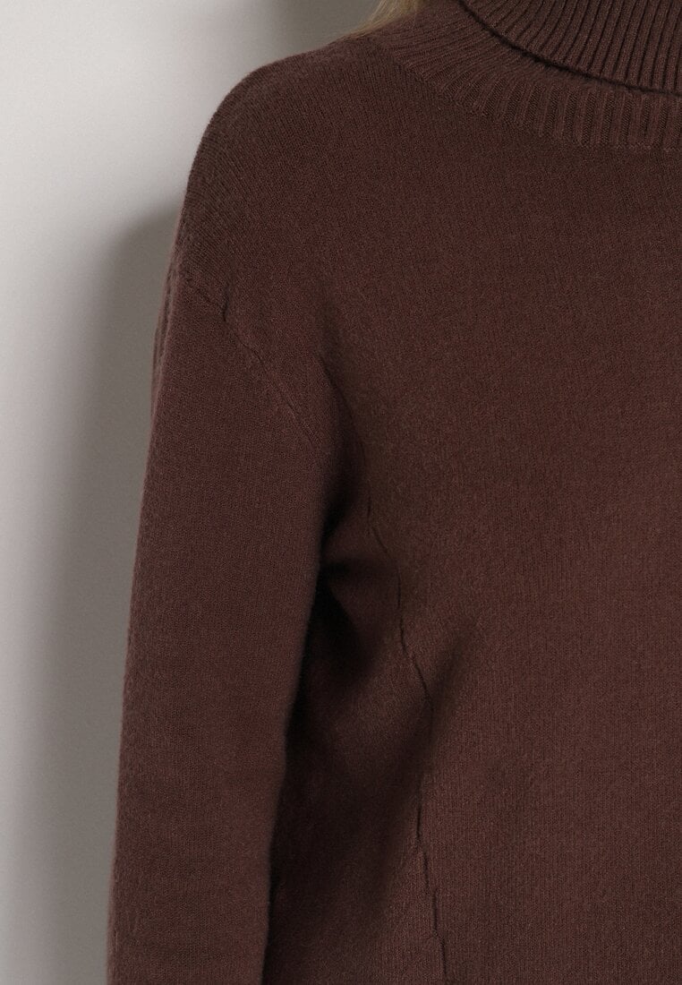 Brązowy Sweter z Golfem i Dodatkiem Kaszmiru Rorizia