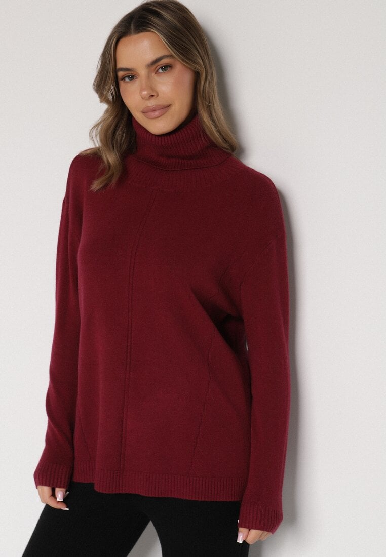 Bordowy Sweter z Golfem i Dodatkiem Kaszmiru Rorizia