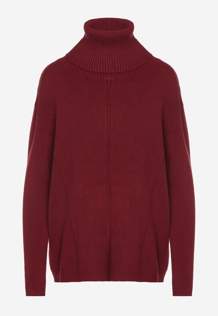 Bordowy Sweter z Golfem i Dodatkiem Kaszmiru Rorizia