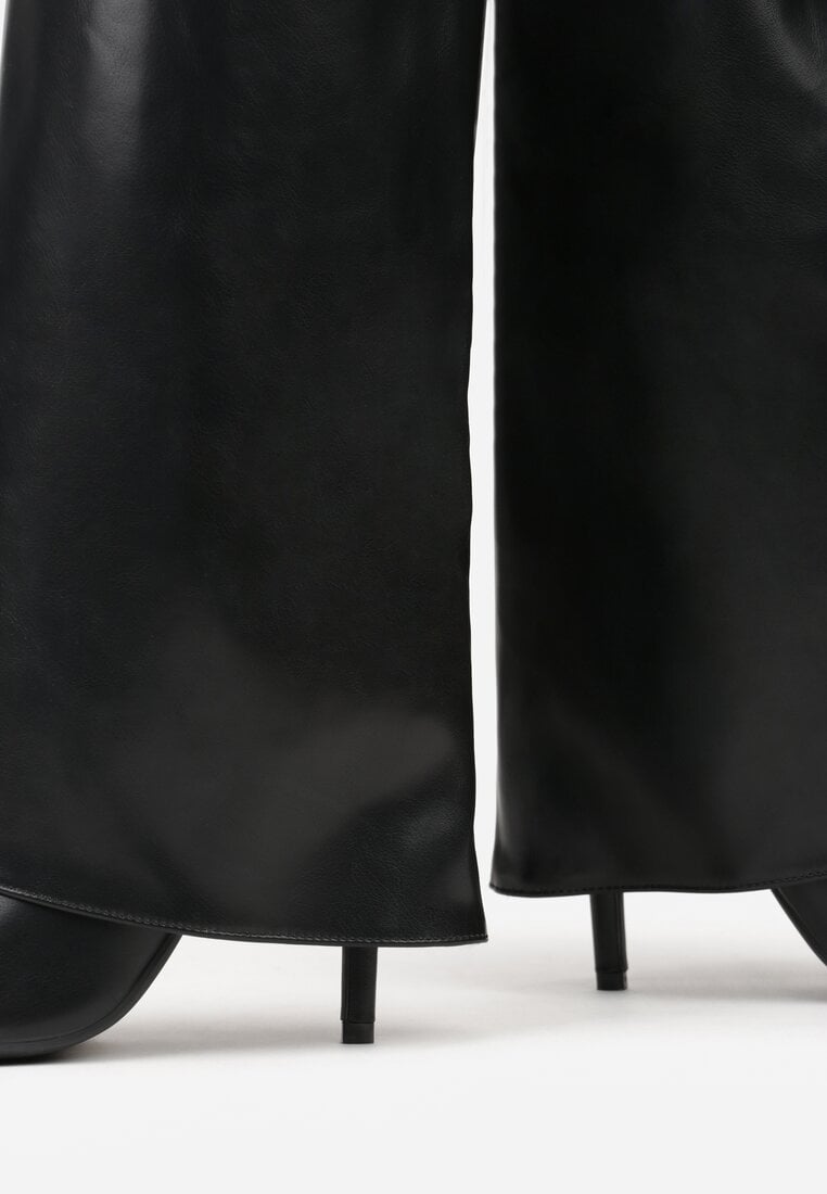 Czarne Kozaki na Szpilce z Cholewką Imitującą Nogawkę z Aplikacją Kłódką Vetidora