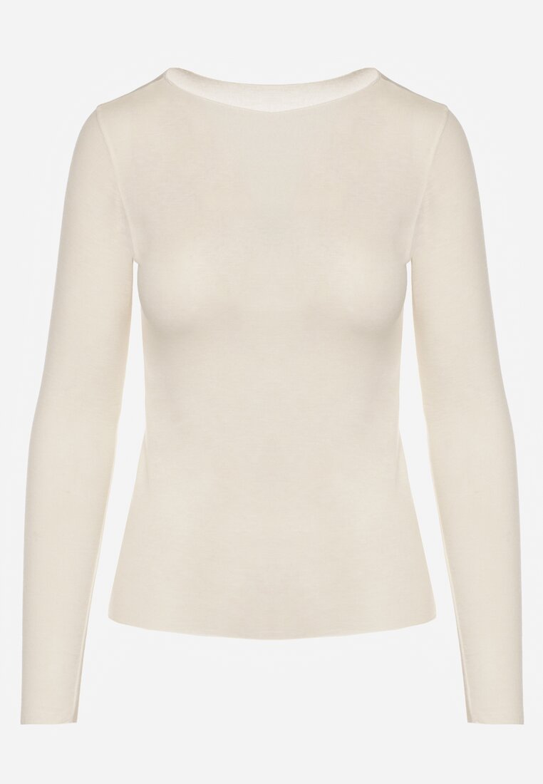 Jasnobeżowa Wiskozowa Bluzka z Długim Rękawem z Dodatkiem Kaszmiru Uninda