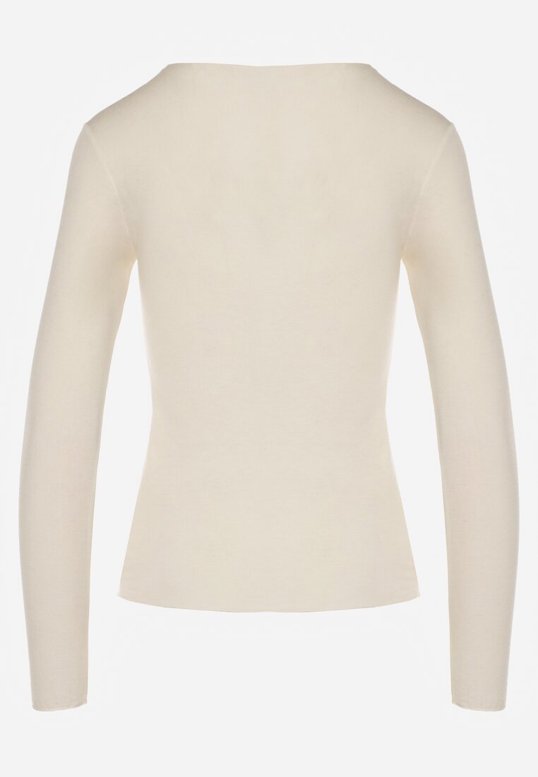 Jasnobeżowa Wiskozowa Bluzka z Długim Rękawem z Dodatkiem Kaszmiru Uninda