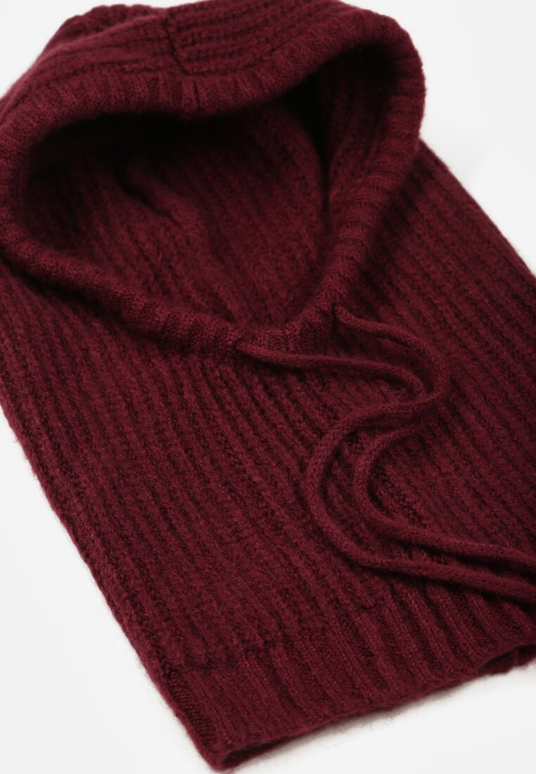 Bordowa Czapka Kominiarka z Wełną o Kroju Kaptura z Kominem Linezra