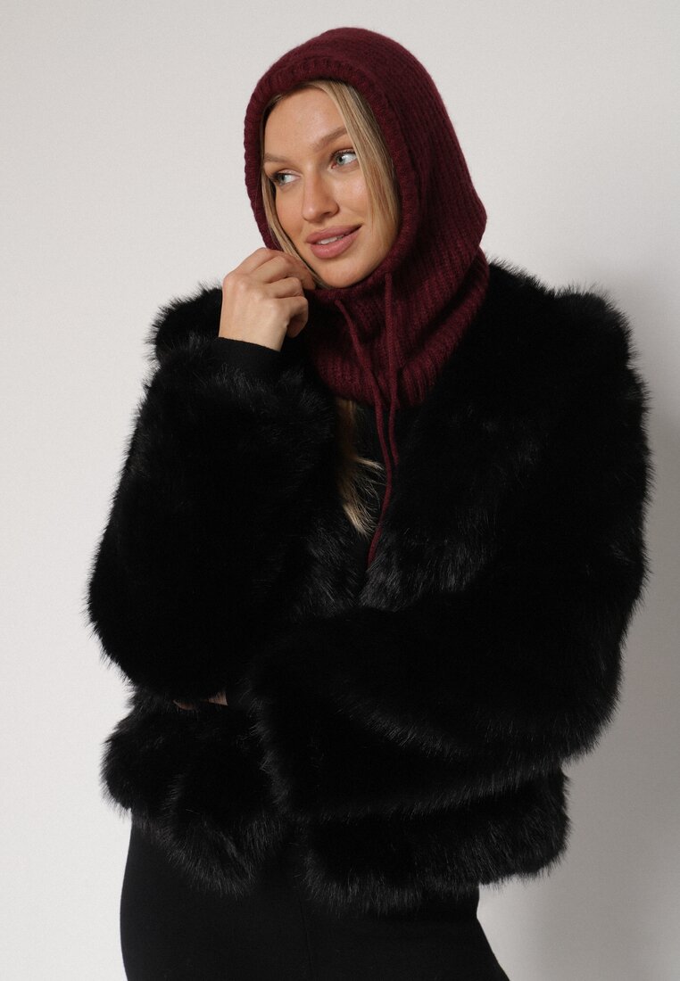 Bordowa Czapka Kominiarka z Wełną o Kroju Kaptura z Kominem Linezra