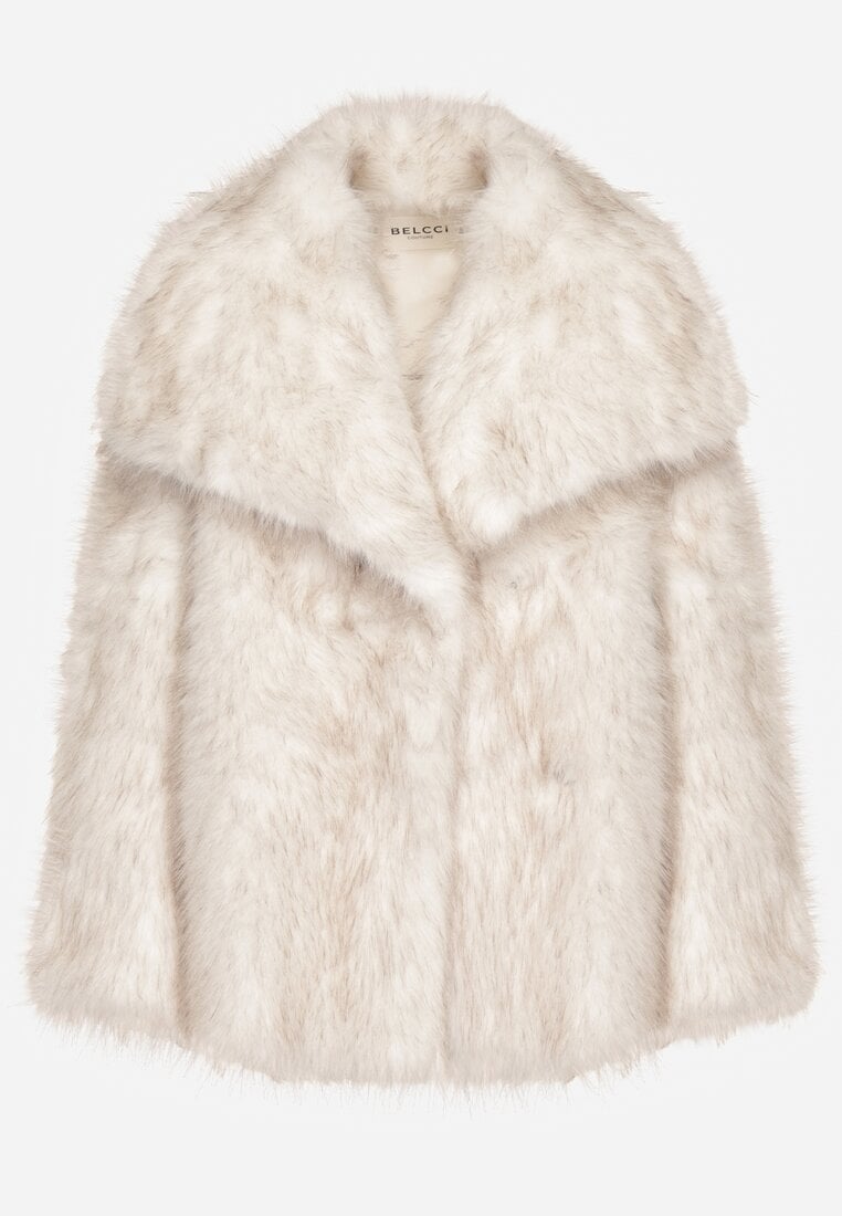 Biała Kurtka Futerko o Dwurzędowym Kroju Oversize Nevisa