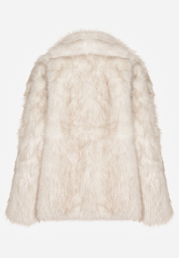 Biała Kurtka Futerko o Dwurzędowym Kroju Oversize Nevisa