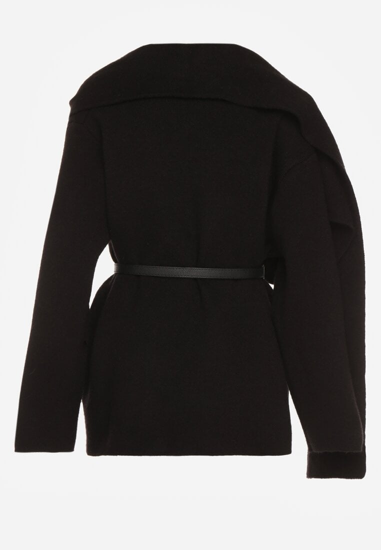 Czarny Wiskozowy Kardigan z Paskiem i Narzutką Rewedisa