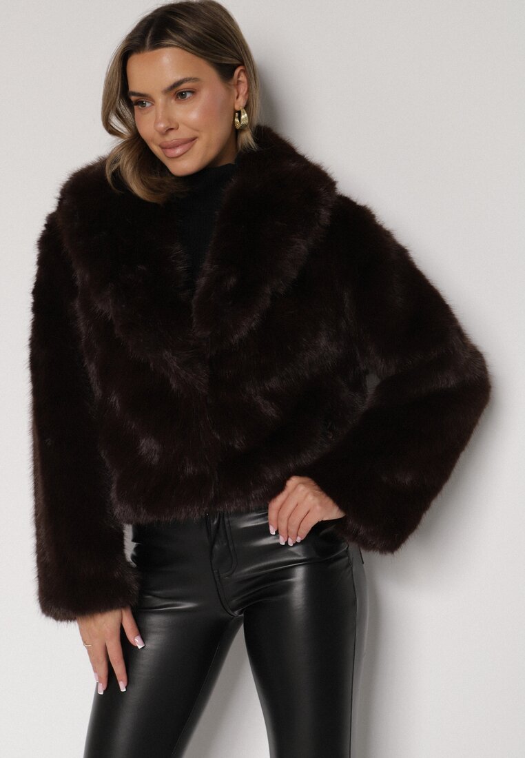 Brązowa Kurtka Futrzana z Ozdobnym Kołnierzem Wedoria