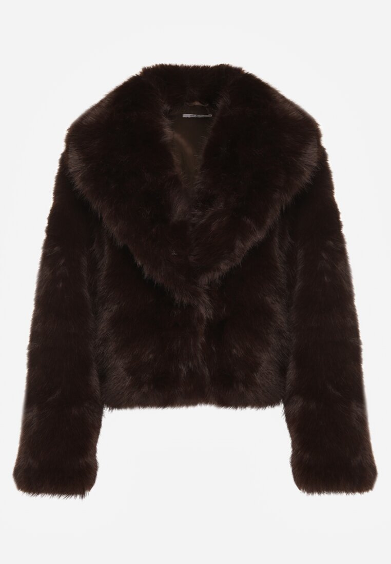 Brązowa Kurtka Futrzana z Ozdobnym Kołnierzem Wedoria