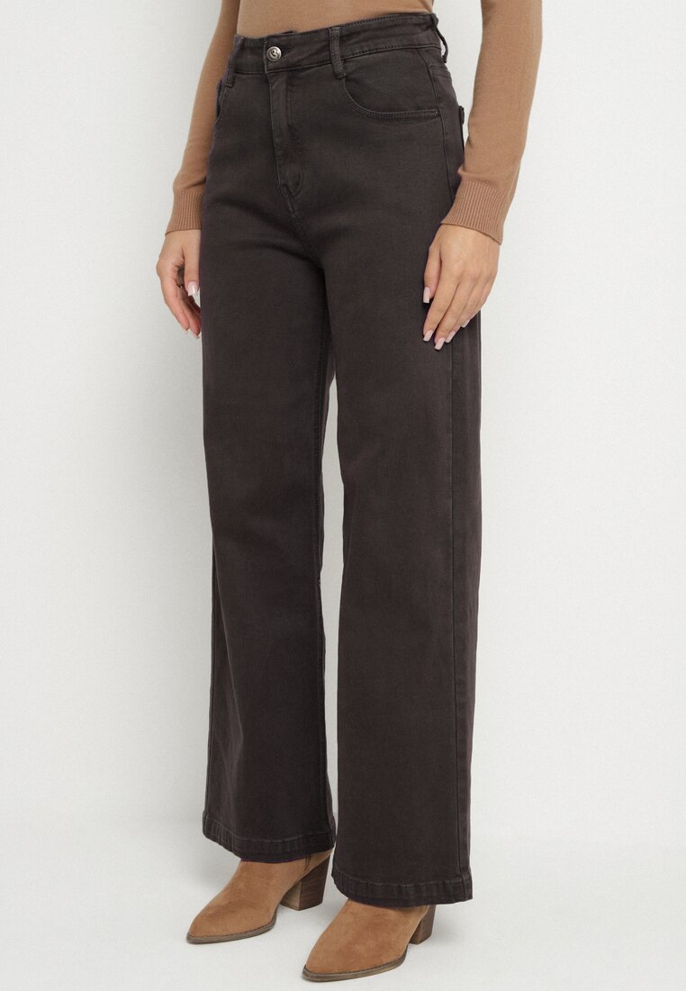 Ciemnoszare Szerokie Jeansy z Wysokim Stanem Vetiluna