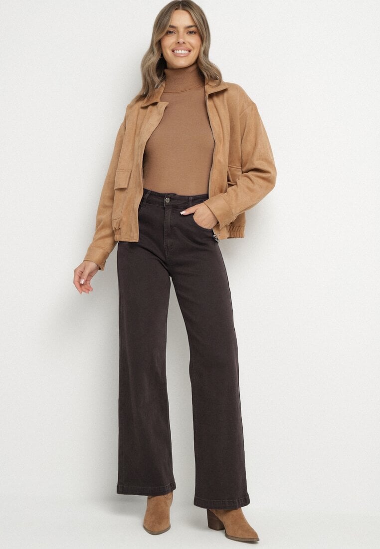 Ciemnoszare Szerokie Jeansy z Wysokim Stanem Vetiluna