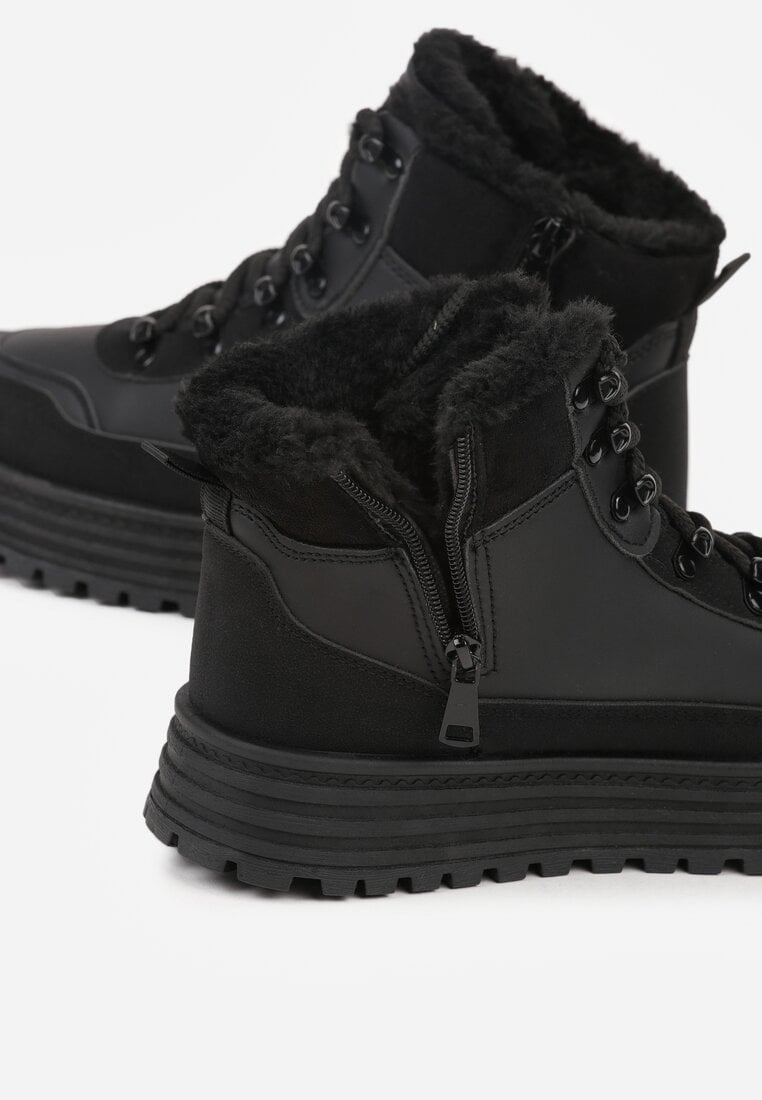 Czarne Sneakersy na Grubej Podeszwie z Futerkiem Alweda