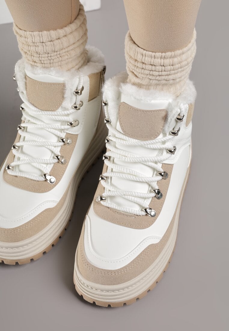 Białe Sneakersy na Grubej Podeszwie z Futerkiem Alweda