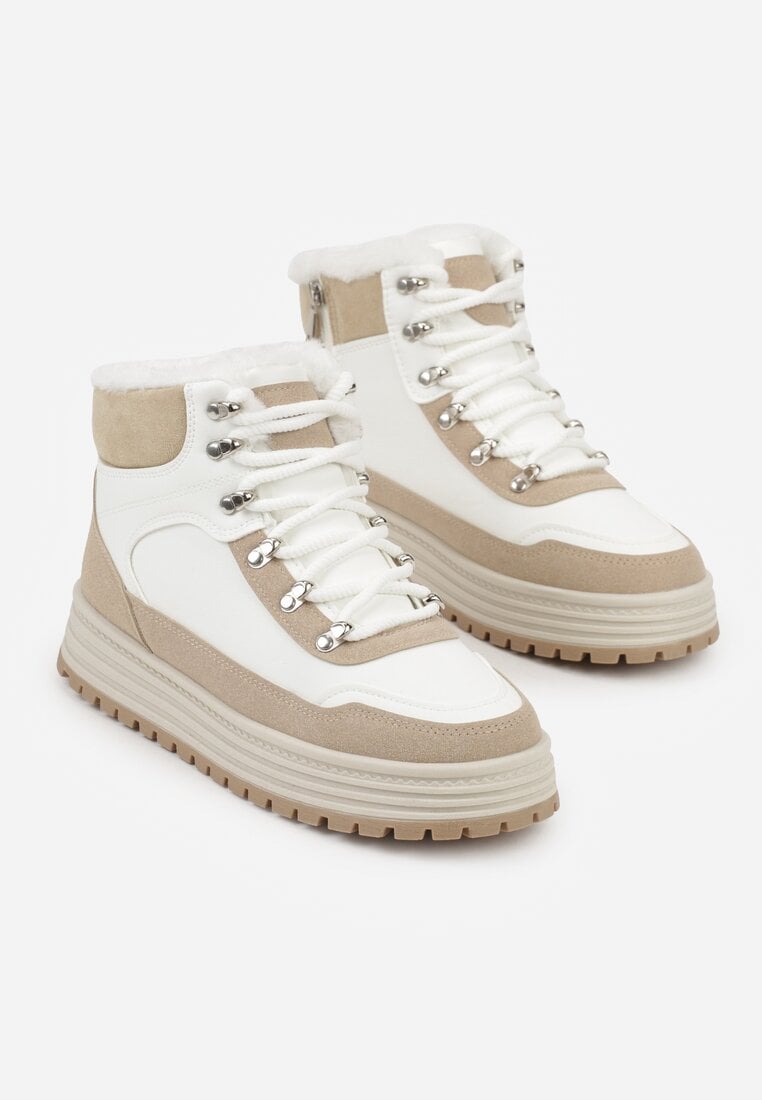 Białe Sneakersy na Grubej Podeszwie z Futerkiem Alweda