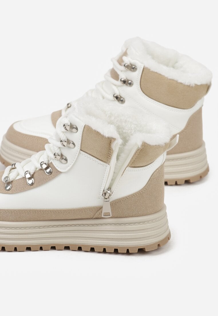 Białe Sneakersy na Grubej Podeszwie z Futerkiem Alweda