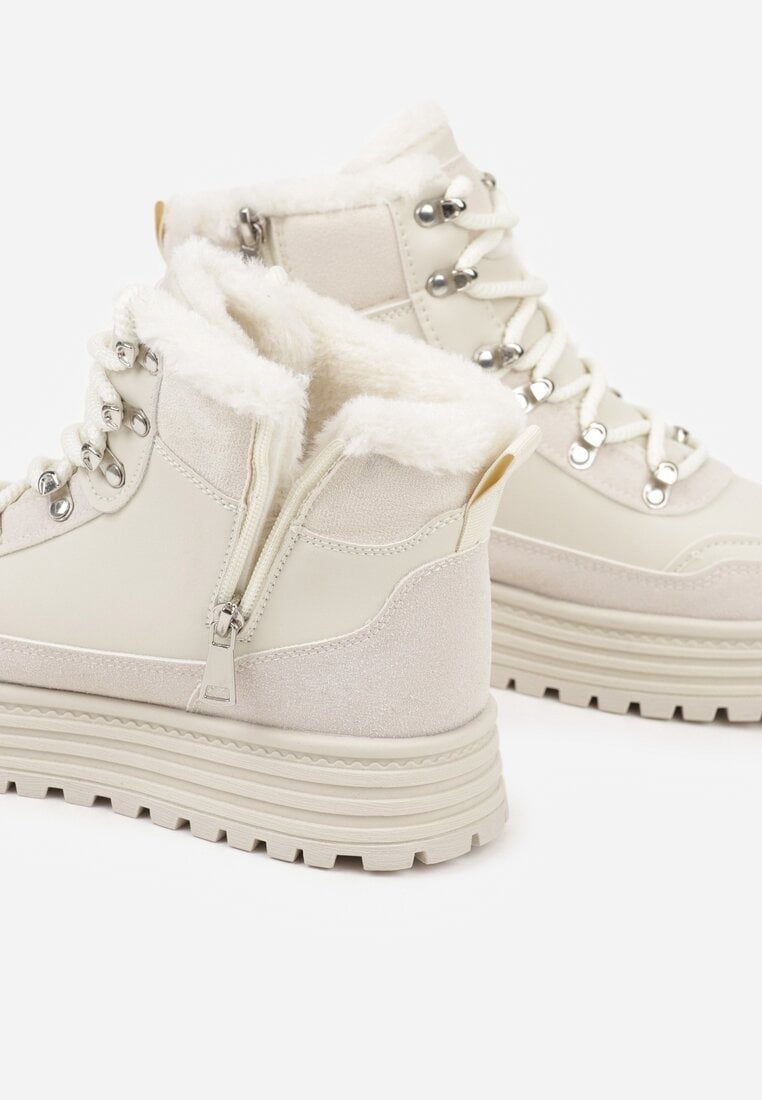 Beżowe Sneakersy na Grubej Podeszwie z Futerkiem Alweda