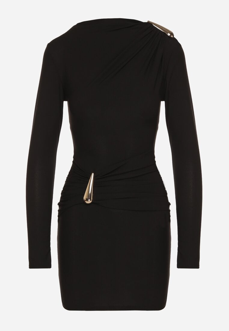 Czarna Dopasowana Sukienka Ozdobiona Metalicznymi Aplikacjami Vetimala