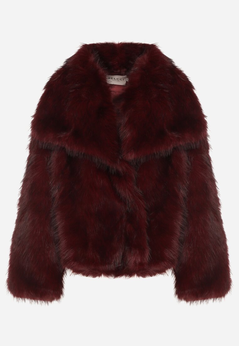 Bordowa Kurtka Futerko z Szerokim Kołnierzem Vertilira