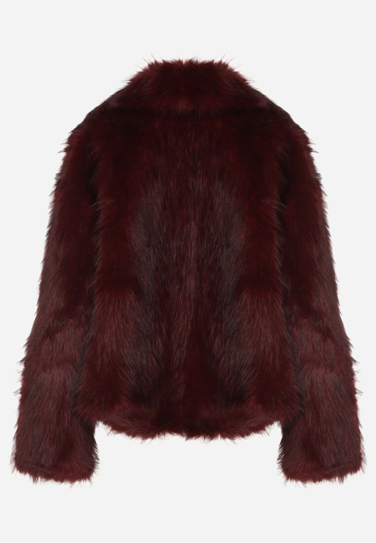Bordowa Kurtka Futerko z Szerokim Kołnierzem Vertilira