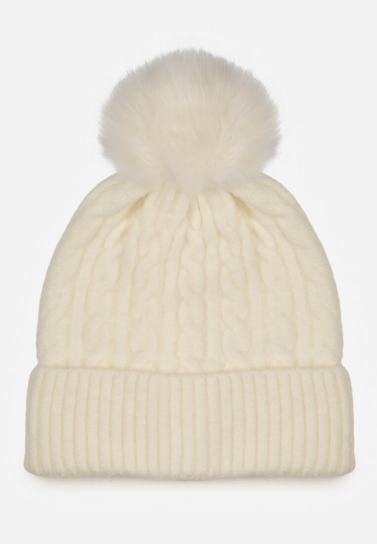 Jasnobeżowa Czapka w Warkoczowy Splot z Pomponem Vetisare