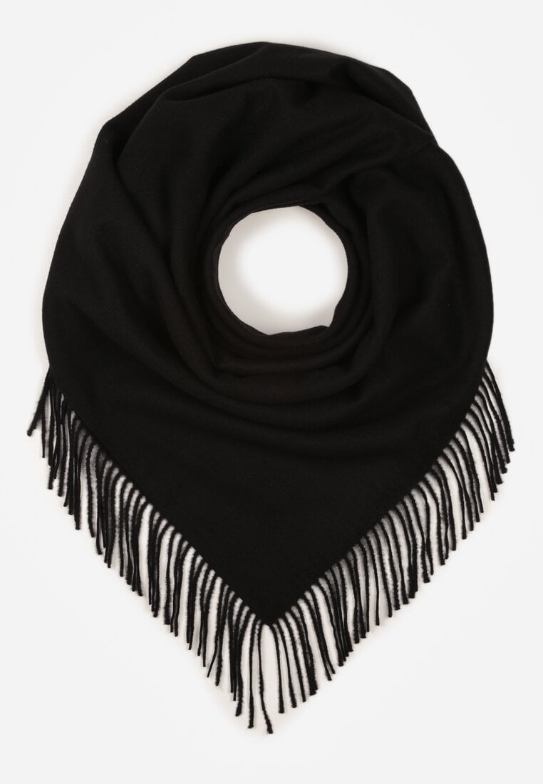 Czarny Trójkątny Szalik z Wiskozy i Bawełny z Frędzlami Vetirala