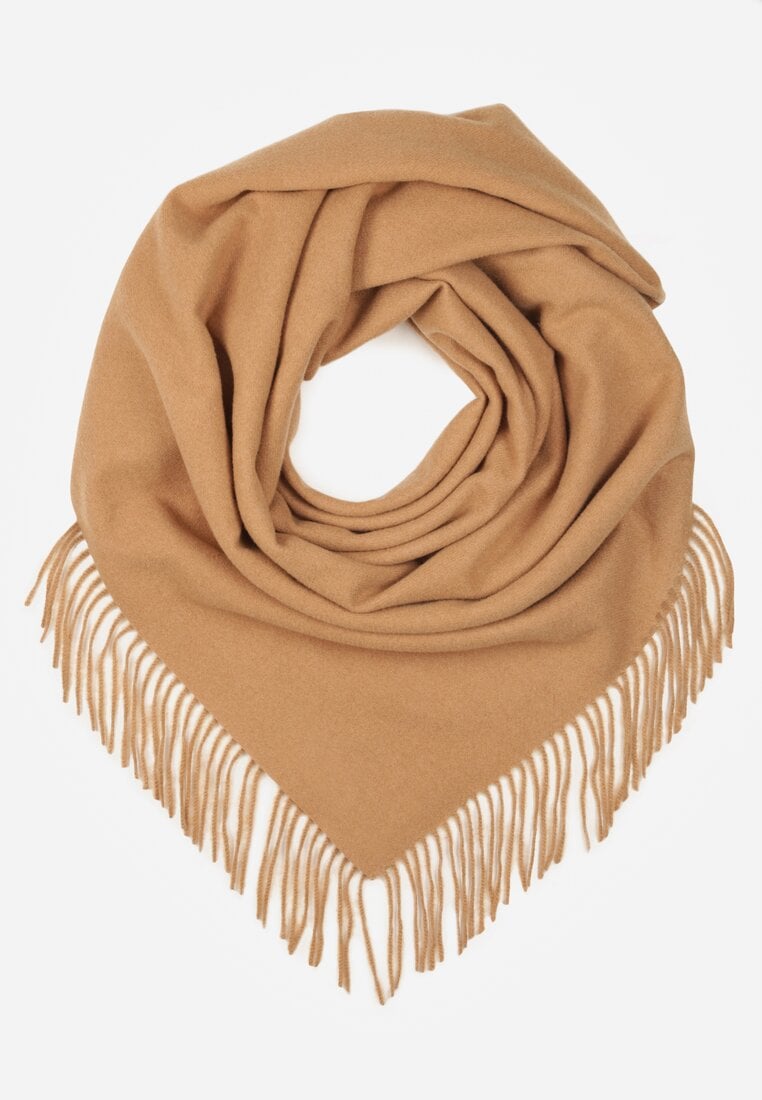 Brązowy Trójkątny Szalik z Wiskozy i Bawełny z Frędzlami Vetirala