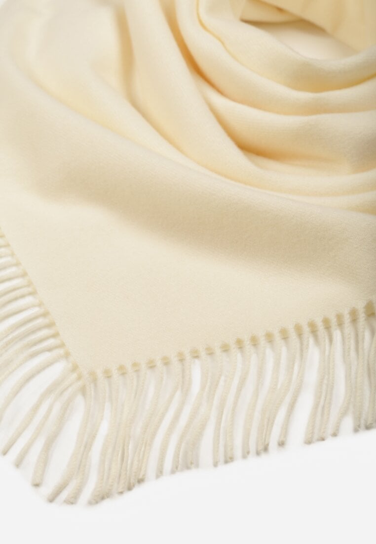 Jasnobeżowy Trójkątny Szalik z Wiskozy i Bawełny z Frędzlami Vetirala