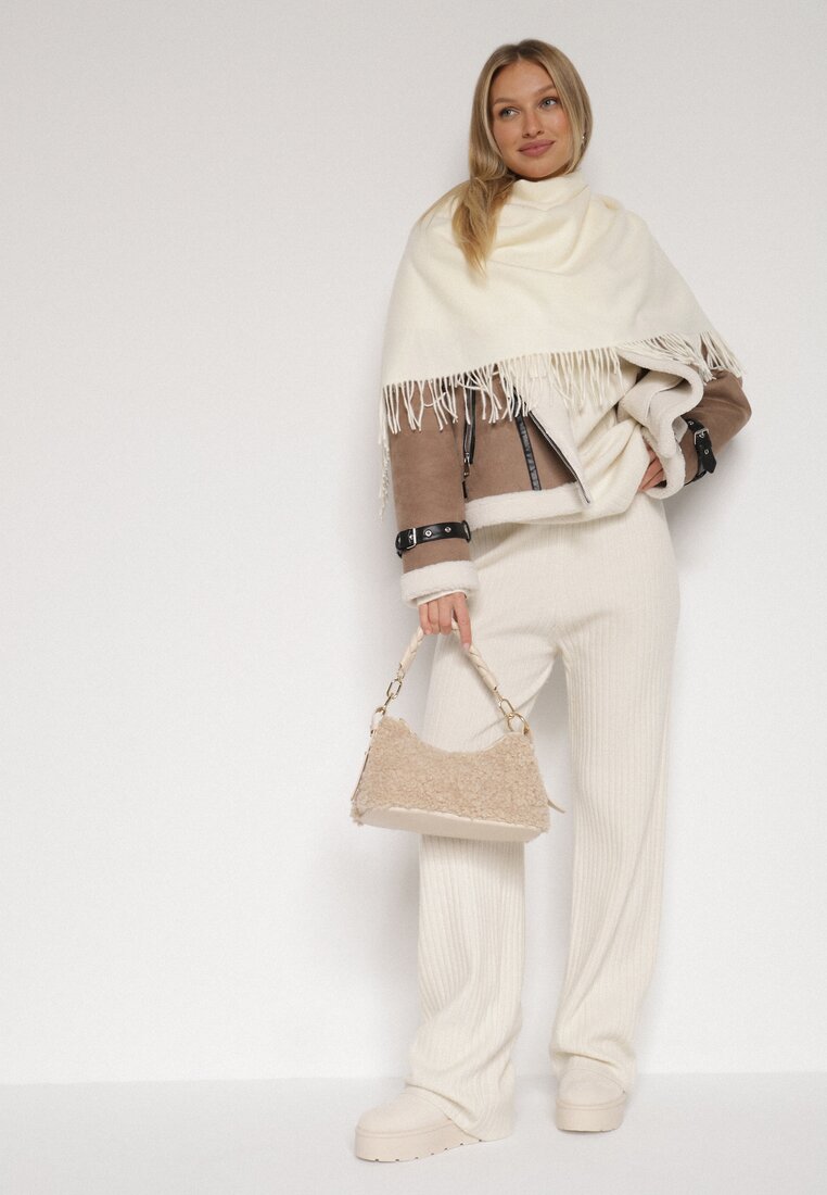 Jasnobeżowy Trójkątny Szalik z Wiskozy i Bawełny z Frędzlami Vetirala