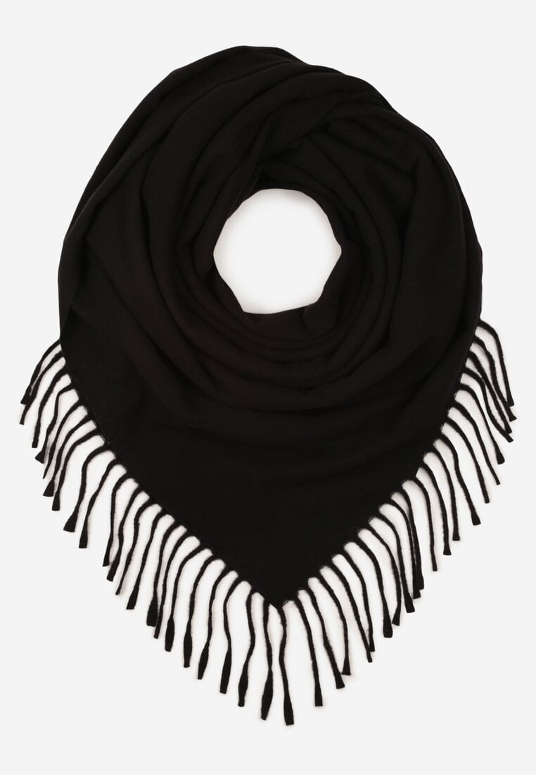 Czarny Gładki Szalik z Frędzlami Vetiela