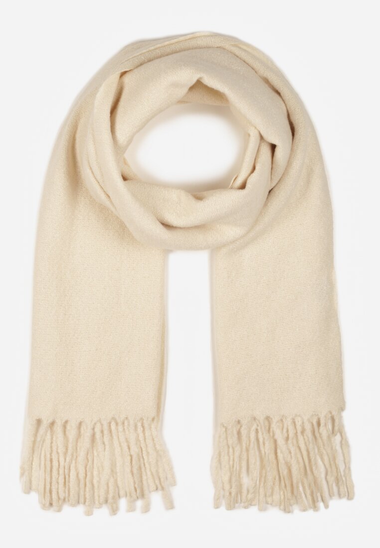 Jasnobeżowy Klasyczny Szalik Zdobiony Frędzlami Vetilana