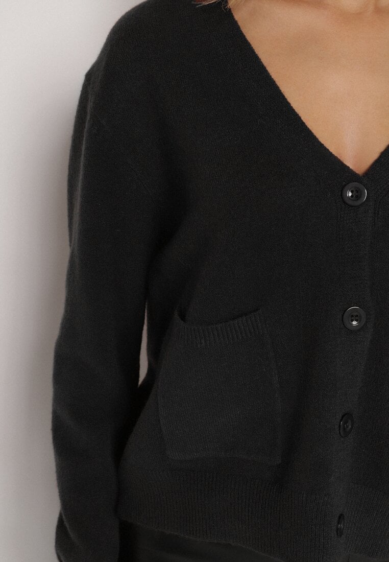 Czarny Rozpinany Kardigan z Dodatkiem Kaszmiru Vetirira
