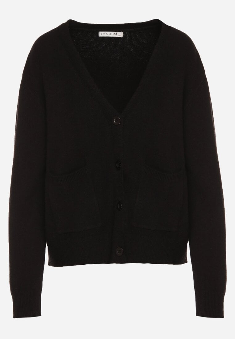 Czarny Rozpinany Kardigan z Dodatkiem Kaszmiru Vetirira