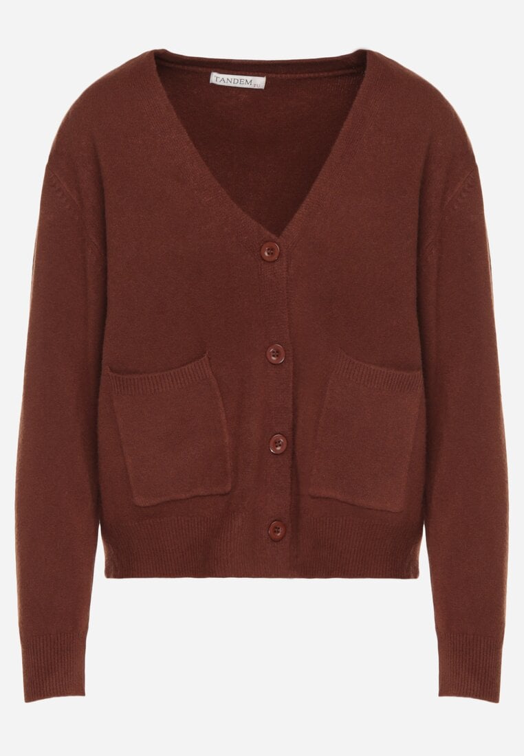 Brązowy Rozpinany Kardigan z Dodatkiem Kaszmiru Vetirira