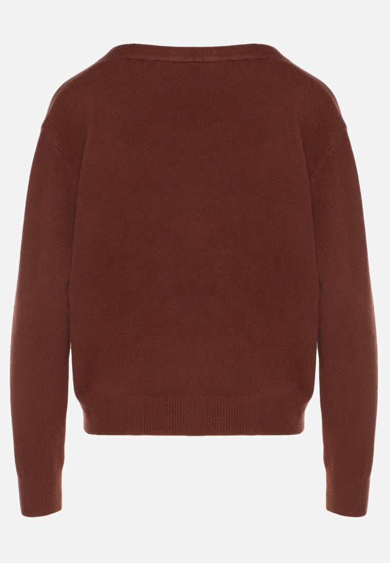 Brązowy Rozpinany Kardigan z Dodatkiem Kaszmiru Vetirira