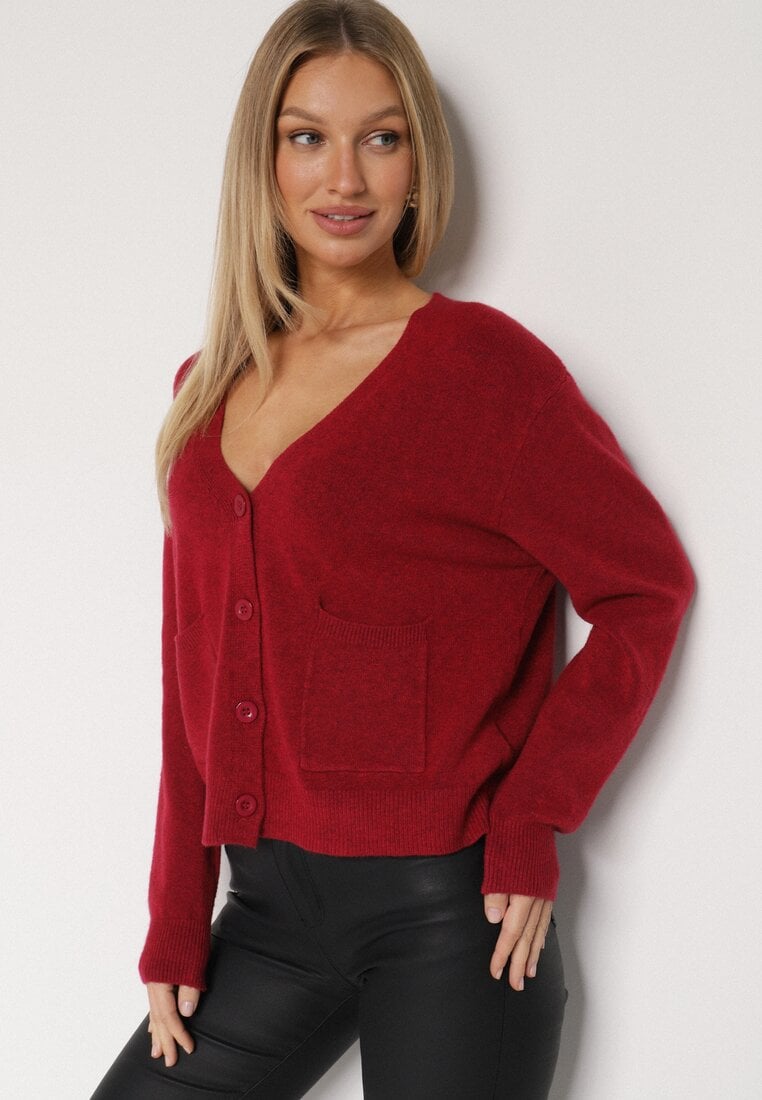 Bordowy Rozpinany Kardigan z Dodatkiem Kaszmiru Vetirira