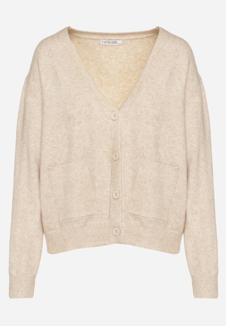 Beżowy Rozpinany Kardigan z Dodatkiem Kaszmiru Vetirira