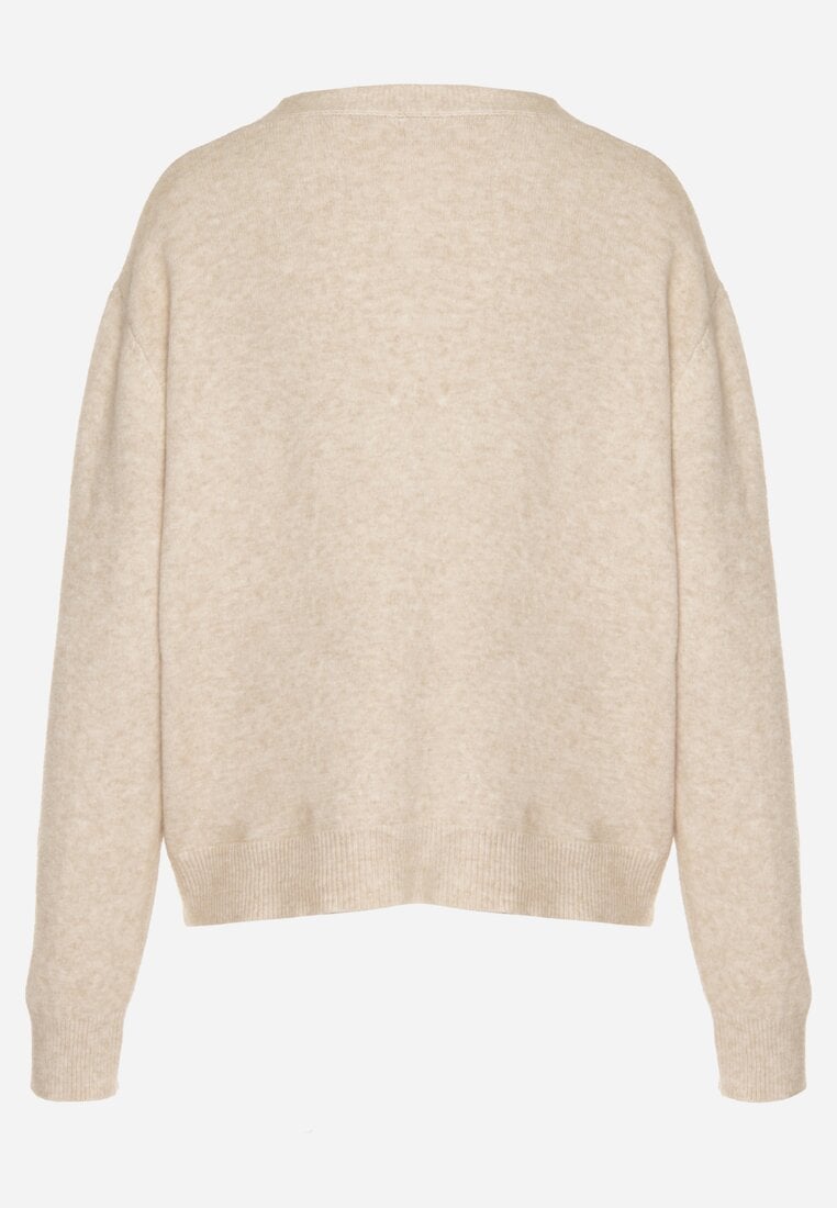 Beżowy Rozpinany Kardigan z Dodatkiem Kaszmiru Vetirira