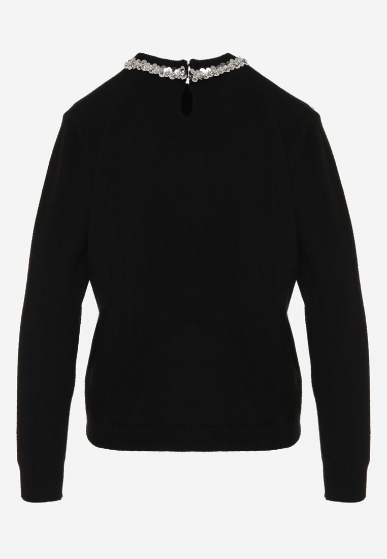 Czarny Sweter z Dodatkiem Kaszmiru Ozdobiony Cekinami i Cyrkoniami Vetimona