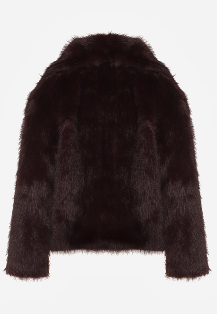 Bordowa Kurtka Futerko z Ozdobnym Kołnierzem Devrenna