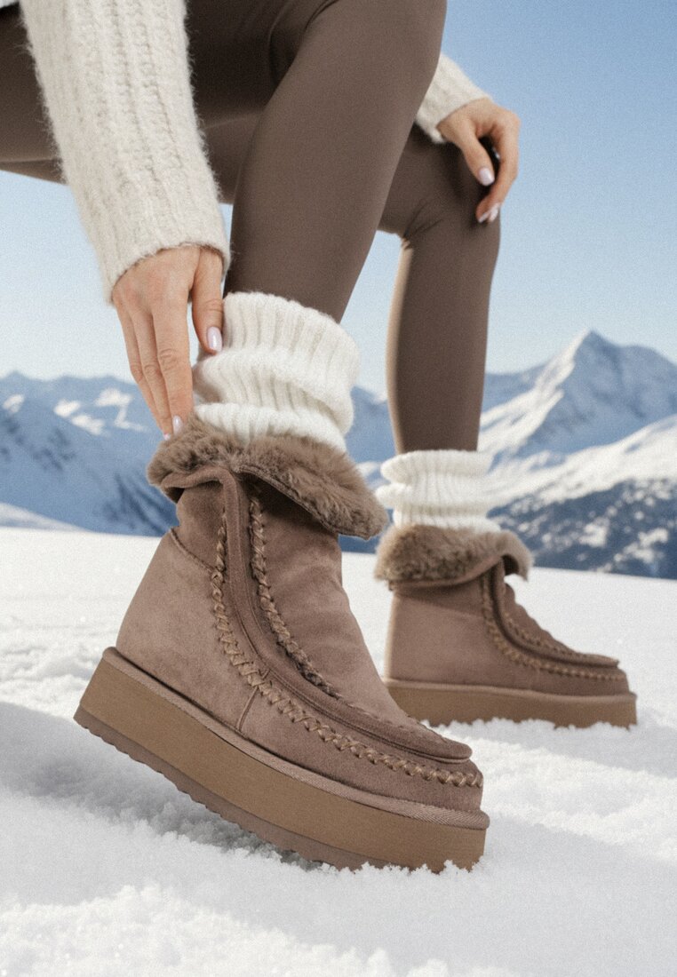 Ciemnobeżowe Śniegowce z Przeszyciami Oliwedea