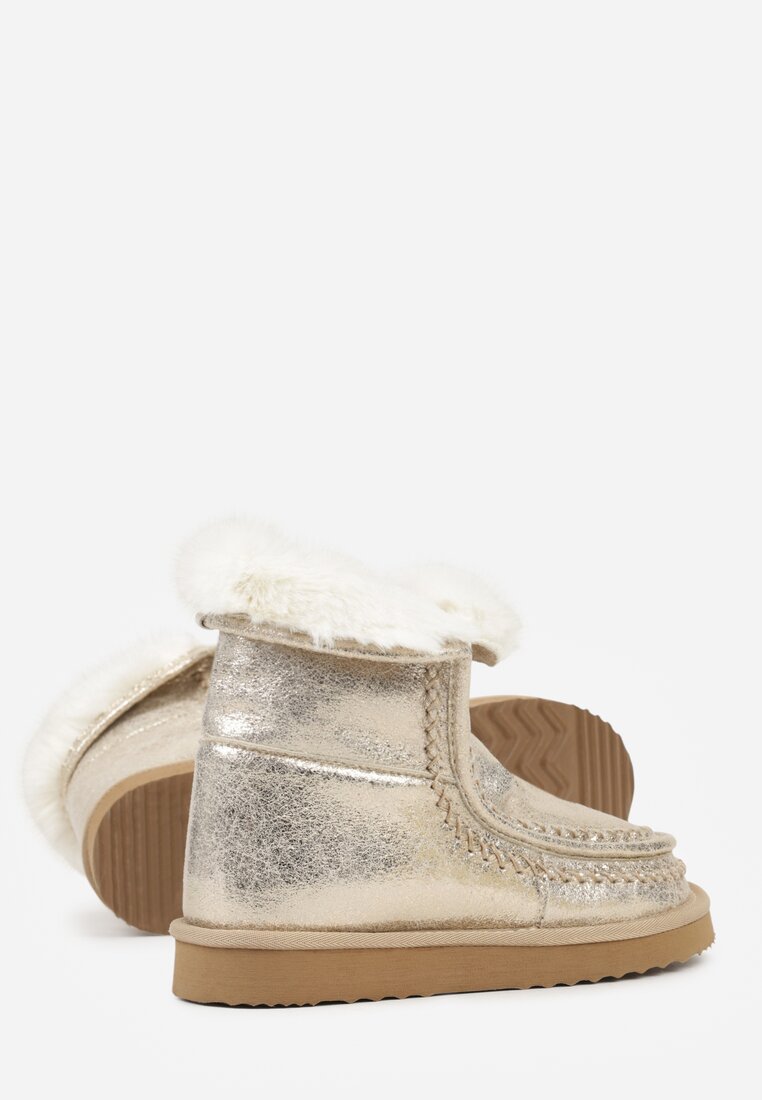 Złote Wsuwane Śniegowce z Futerkiem i Metalicznym Połyskiem Vetirena