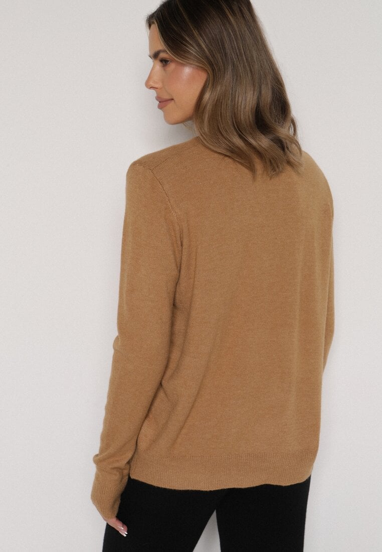 Brązowy Casualowy Sweter z Wełną i Bawełną Nedalla