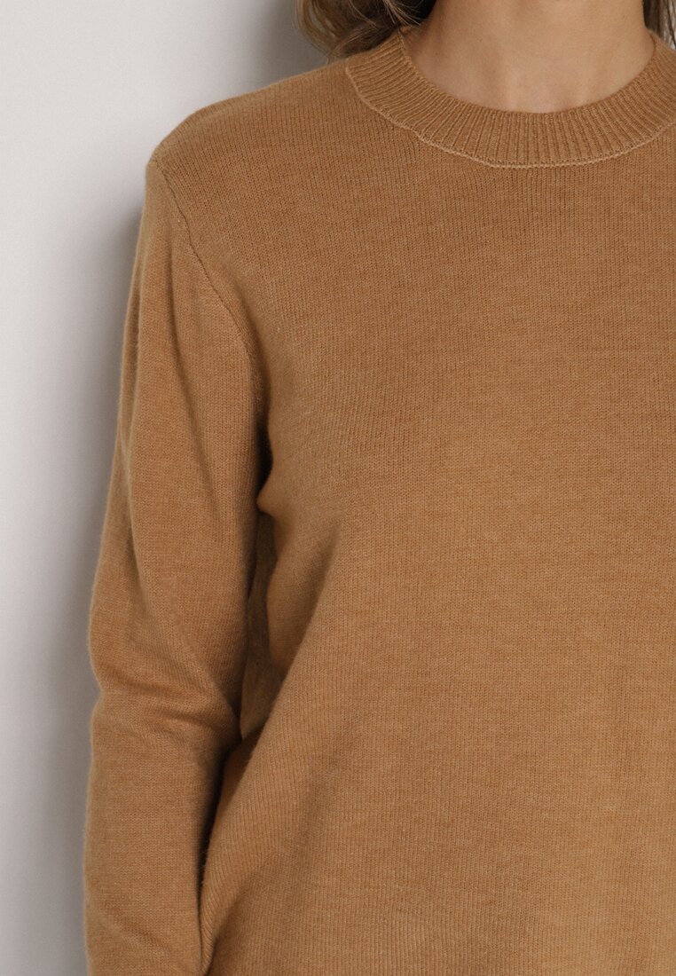 Brązowy Casualowy Sweter z Wełną i Bawełną Nedalla