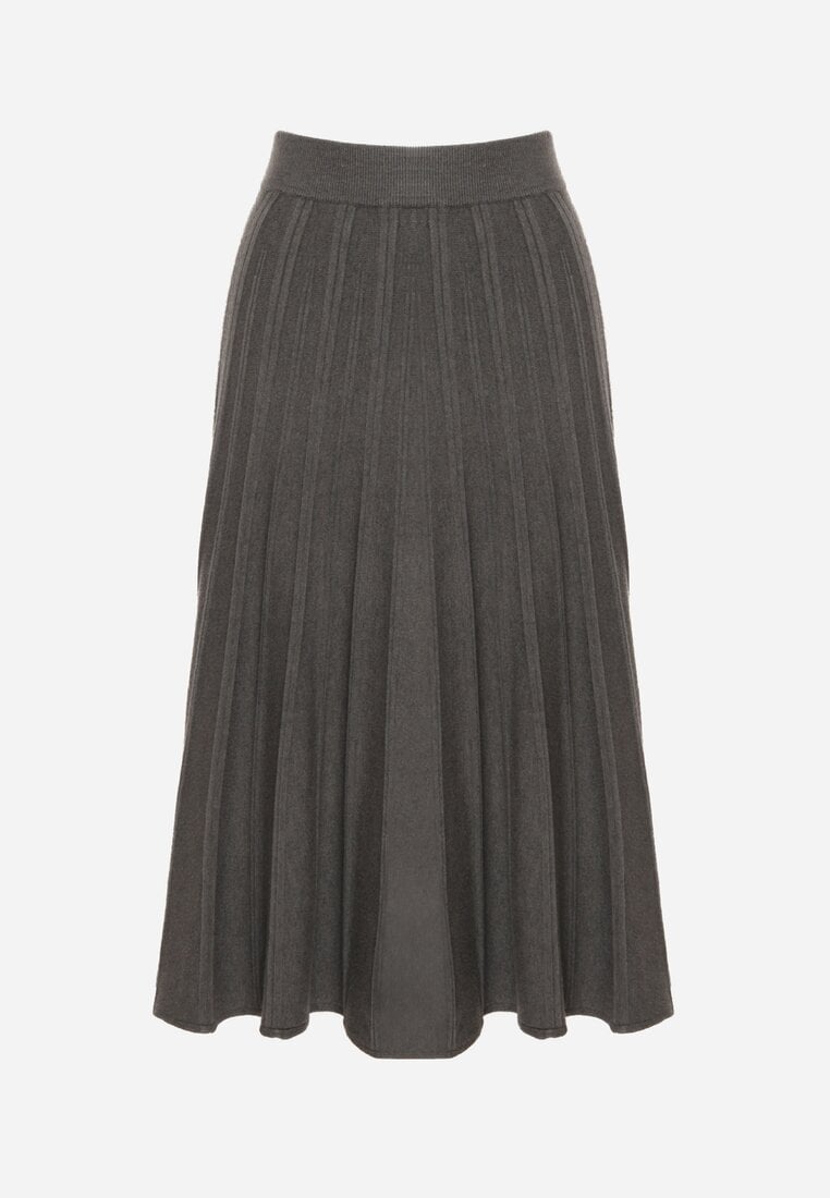 Ciemnoszara Rozkloszowana Plisowana Spódnica Dzianinowa Tussana