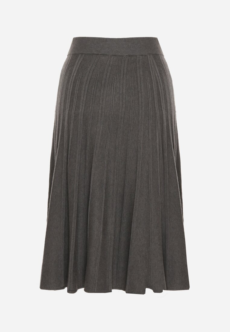 Ciemnoszara Rozkloszowana Plisowana Spódnica Dzianinowa Tussana