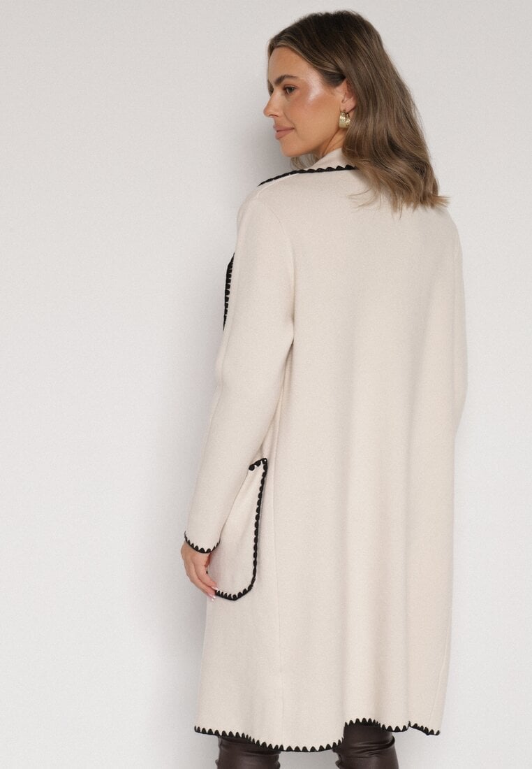 Beżowy Kardigan Ozdobiony Lamówką Tusbena