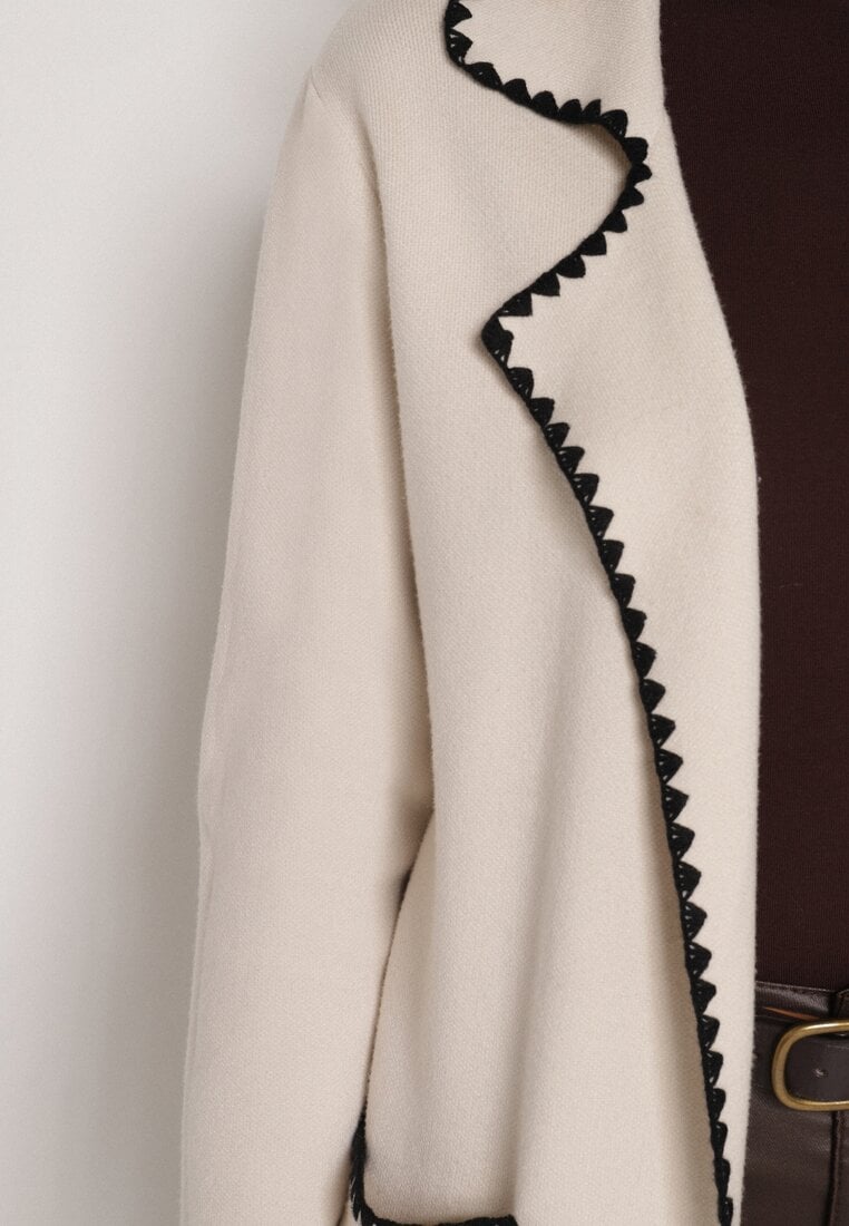 Beżowy Kardigan Ozdobiony Lamówką Tusbena
